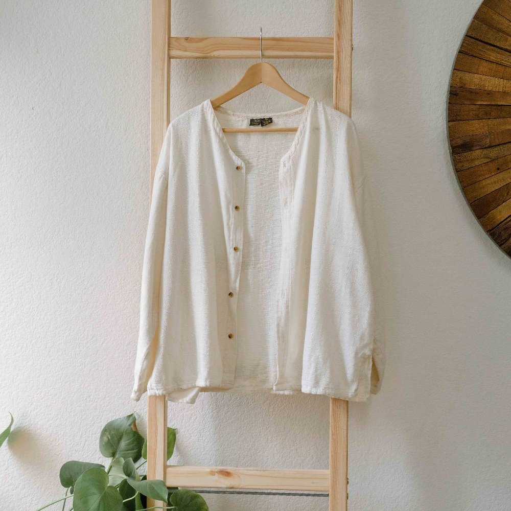 Cream Buttoned Down Shirt with Brown Buttons